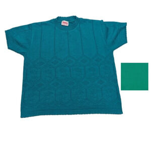 Vintage HER Green  Knit Short Sleeve Sweater T Shirt Woman's Large Grandmacore